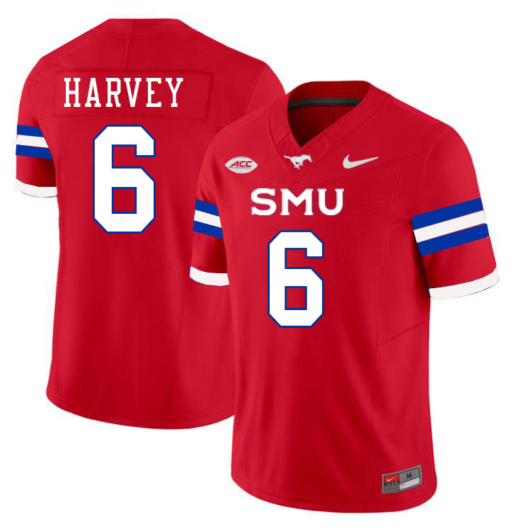 SMU Mustangs #6 Jahfari Harvey Jersey College Football Uniforms-Red